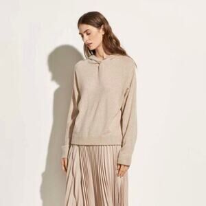 VINCE Cashmere Overlap Hoodie Light Heather Marzipan XS Quiet Luxury Minimalist